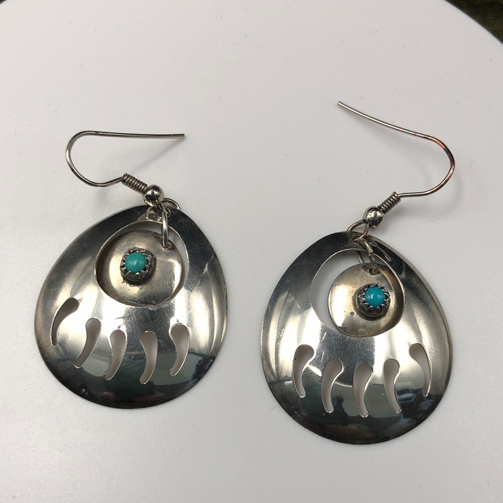 Sterling Silver Turquoise Drop Earrings Bear Claw Jewelry
